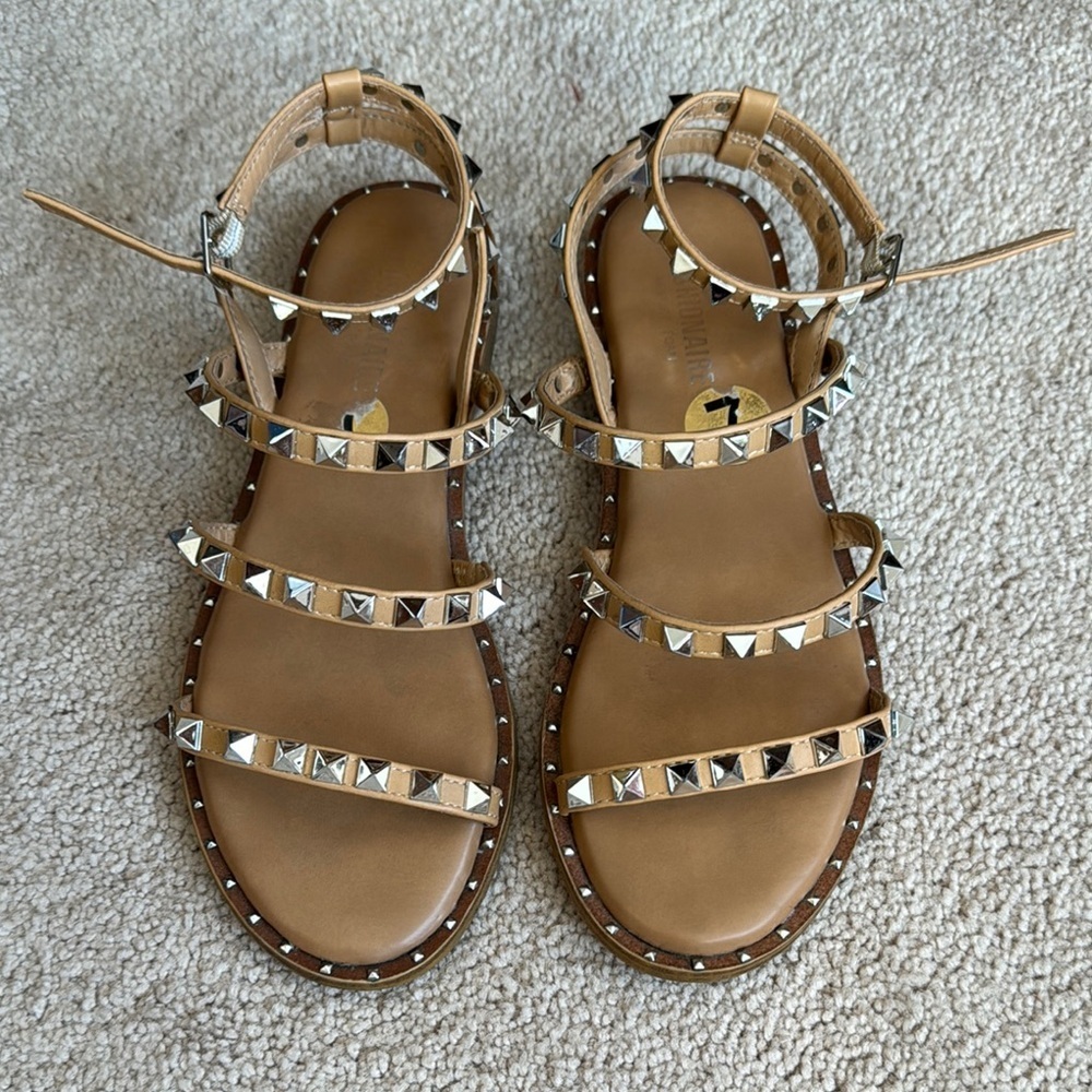 Studded Strappy Women's Sandals in Tan